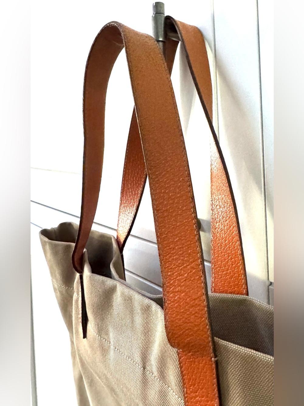 PRADA + COA Vintage Canvas & Leather Tote Bag Beige Orange Shoulder Bag Italy - Picture 9 of 10